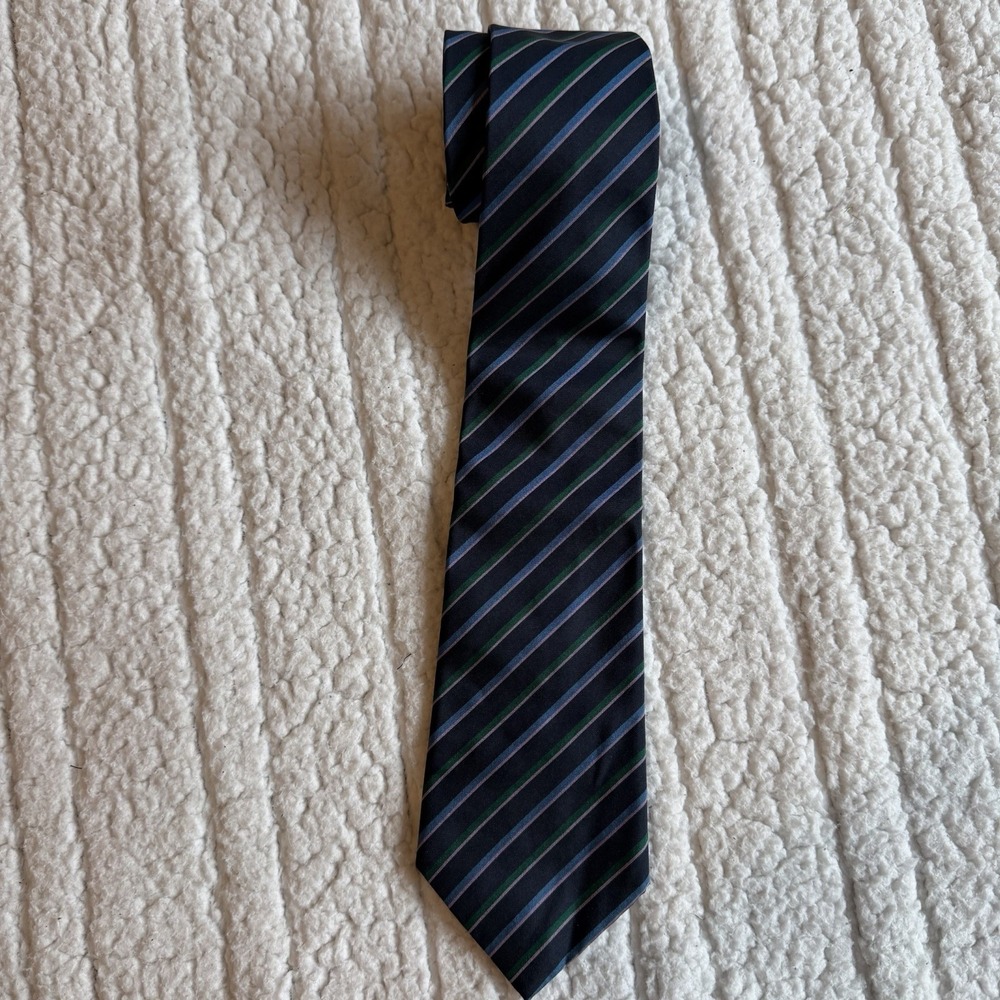 Lanvin Paris Tie Men's Vintage Pure Silk Navy‎ Green Pink Stripes Made In France